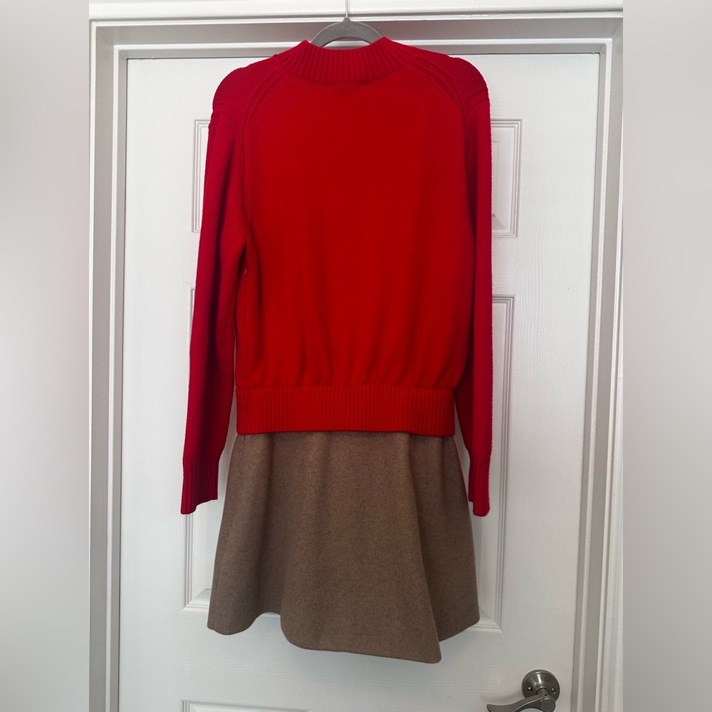 Chic Red and Brown Long Sleeve Dress